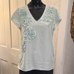 Talbots Collection 100% Silk Sea Foam Green Cap Sleeve V-Neck Tee Blouse Sz 6